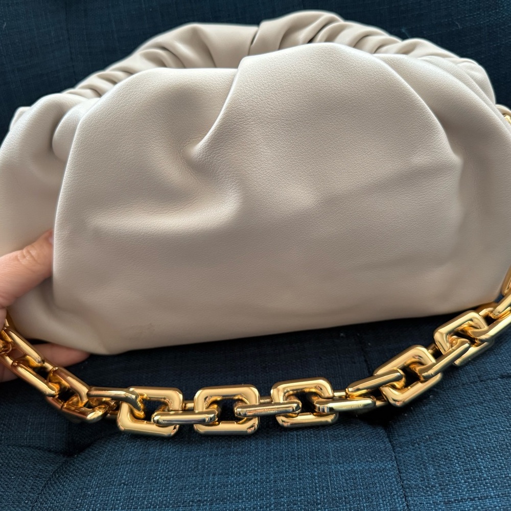 Chic Cream and Gold Clutch with Bold Chain